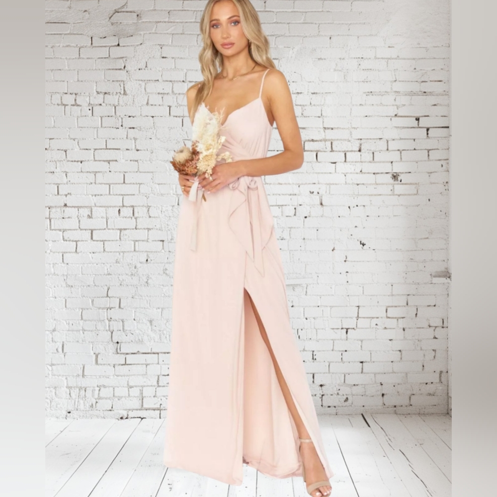 NEW Show me your MUMU Dress, Dusty Blush Crisp, Liz Maxi Dress S, Wrap Dress